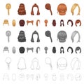 Female hairstyle cartoon icons in set collection for design. Stylish haircut vector symbol stock web illustration.