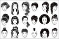 Female hairstyle icons set. Advertising elegant woman face logo.