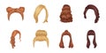 Female hairstyle icons in set collection for design.