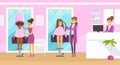 Female Hairstylist or Hairdresser Cutting and Doing Hair Vector Illustration