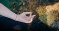 Female hand in aakaash mudra yogic gesture