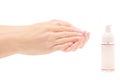 Female hand antiseptic hand foam Royalty Free Stock Photo