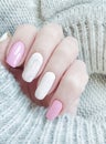 Female hand beautiful manicure fashion relax nail stylish sweater