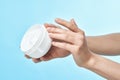 female hand cream jar cosmetics spa treatments dermatology Royalty Free Stock Photo