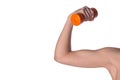 Female hand with dumbbell, tense biceps muscle