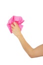 Female hand dusting pink rag Royalty Free Stock Photo