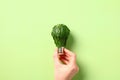 Female hand with eco saving light bulb. Green energy concept Royalty Free Stock Photo