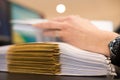 Female hand with files or dossiers Royalty Free Stock Photo