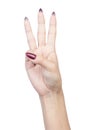 Female hand finger number isolated