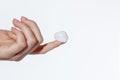 Female hand with foam on forefinger Royalty Free Stock Photo
