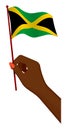 Female hand gently holds small flag of Jamaica. Holiday design element. Cartoon vector on white background