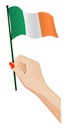 Female hand gently holds small irish flag. Holiday design element. Cartoon vector on white background Royalty Free Stock Photo