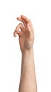 Female hand gesture concept. , white background. Hand showing abstract symbol, communication