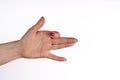 Female hand gestures isolated over the white background.Dog Sign Pose