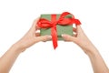 Female hand give present box, crop, cut out Royalty Free Stock Photo