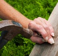 Female Hand, Hammer, Nail, Board Royalty Free Stock Photo