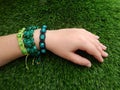 Female hand with hippie bracelets