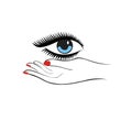 Female hand hold eye. Fashion concept. Eye protection or eye doc