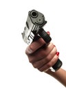 Female hand holding 9mm handgun Royalty Free Stock Photo
