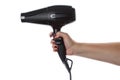 Female hand holding black hairdryer Royalty Free Stock Photo