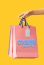 Female hand holding bright shopping bags Royalty Free Stock Photo