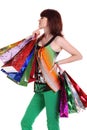 Female hand holding colorful shopping bags Royalty Free Stock Photo