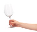 Female hand holding empty clean transparent wine glass