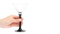 female hand holding empty wine glass. Isolated on white background. copy space, template Royalty Free Stock Photo