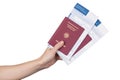 Female hand holding german travel passports