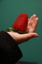 Female hand holding giant strawberry