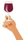 Female hand holding a glass of red wine isolated on white background Royalty Free Stock Photo