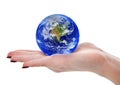 Female hand holding globe Royalty Free Stock Photo