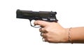 Female hand holding a gun Royalty Free Stock Photo