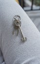 Female Hand Holding House Keys .agent handing over house keys in hand. Close-up view of keys from new home Royalty Free Stock Photo
