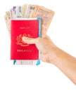 Female Hand Holding Passport and Currency III Royalty Free Stock Photo