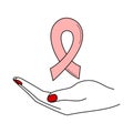 Female hand holding pink ribbon concept vector illustration to help promote breast cancer awareness Royalty Free Stock Photo