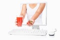 Female hand holding strawberry and juice Royalty Free Stock Photo