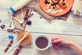 Female hand holds a cup of coffee Royalty Free Stock Photo