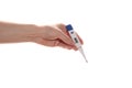 Hand holds a thermometer Royalty Free Stock Photo