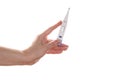 Hand holds a thermometer Royalty Free Stock Photo