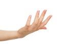 Female hand keeping empty cupped palm, crop, cutout Royalty Free Stock Photo