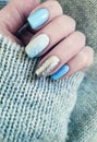 Female hand manicure wool closeup stylish sweater creative , winter, design fashion