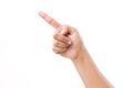 Female hand pointing up to blank space Royalty Free Stock Photo