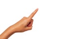 Female hand points a finger isolated on a white background. Royalty Free Stock Photo
