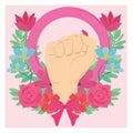 female hand raised flowers decoration, womens day greeting card
