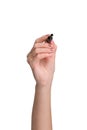 Female hand is ready for drawing with black marker Royalty Free Stock Photo