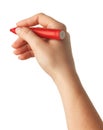Female hand is ready for drawing with red marker. Isolated Royalty Free Stock Photo