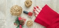 Female hand with red long nails and a bottle Royalty Free Stock Photo