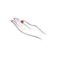 Female hand with red nails, manicure. Fashion saloon logotype. V