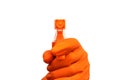 Female hand in a rubber glove holds a spray bottle for cleaning Royalty Free Stock Photo